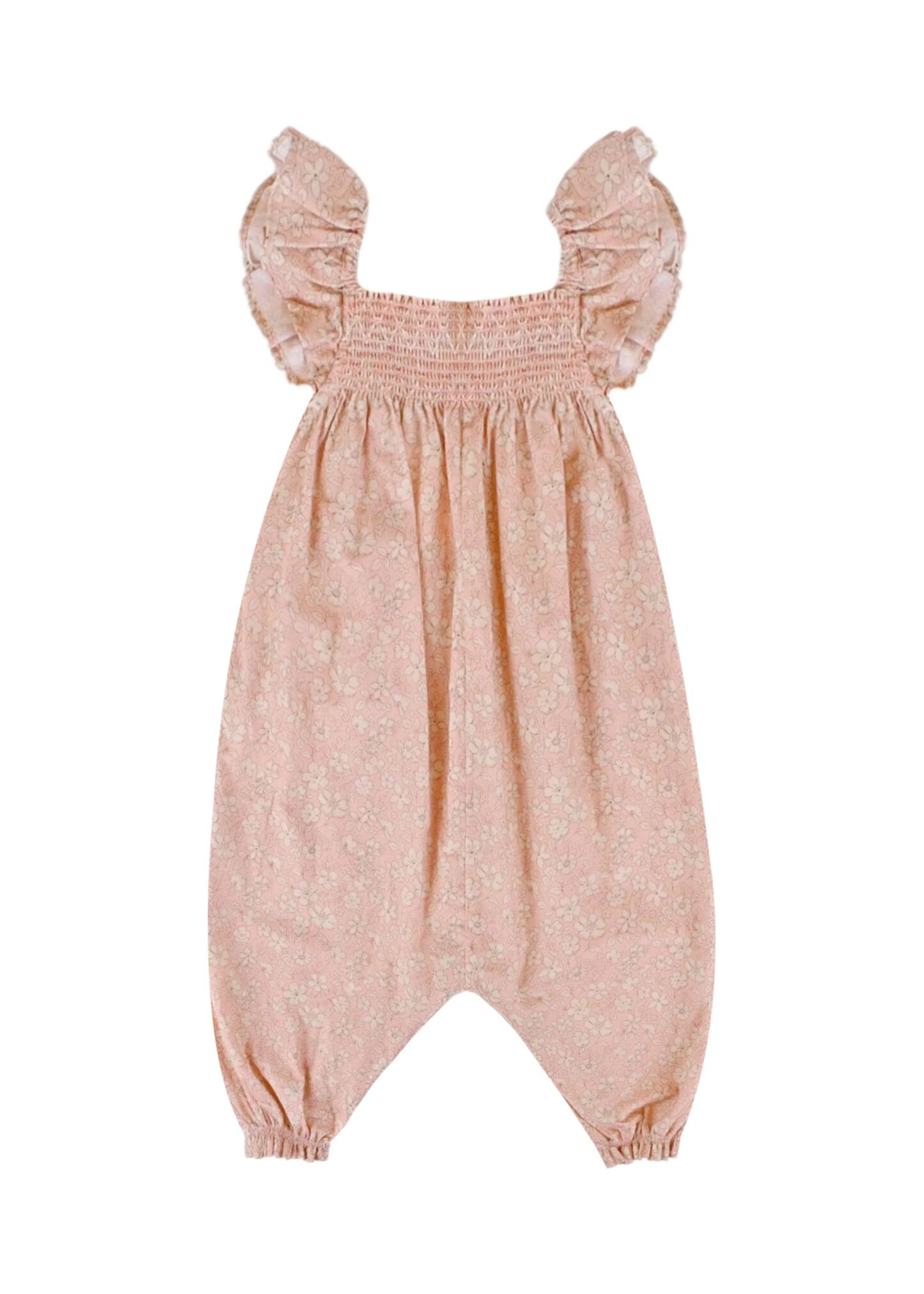 Emma Baby Smocked Overalls Romper Garden Flowers