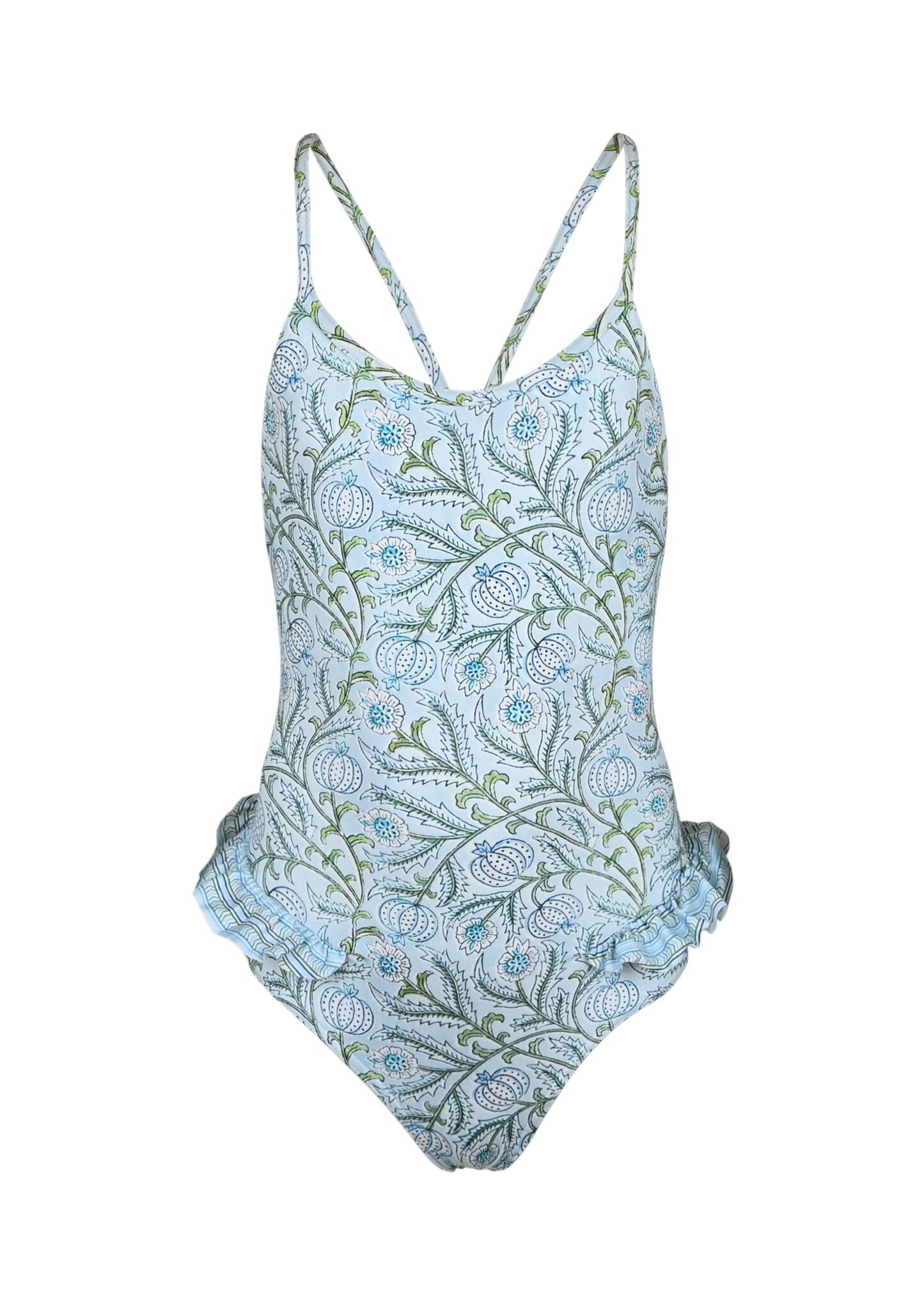 One piece Frill Blue Swimsuit