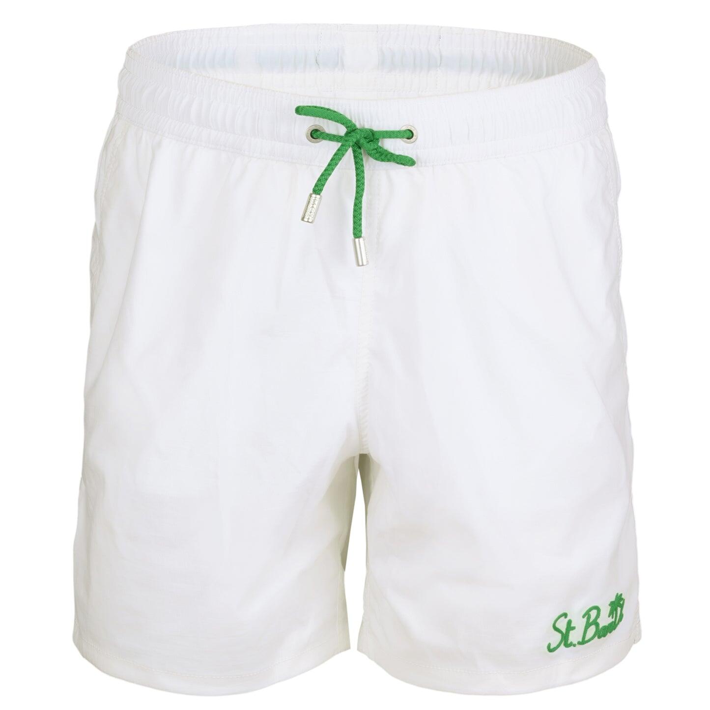 Gustavia Pocket Palm White/Green Mens Swimshorts - Men’s Swim Shorts