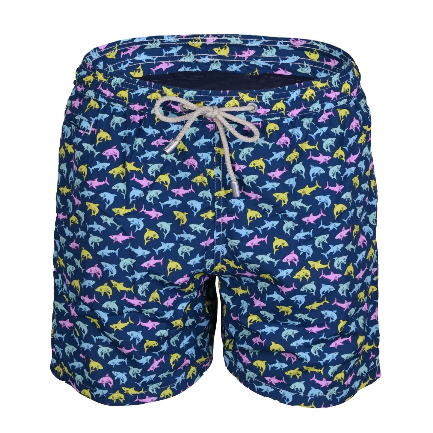Lighting Micro Shark Trouble Multi Blue Mens Swimshorts - Men’s Swim Shorts