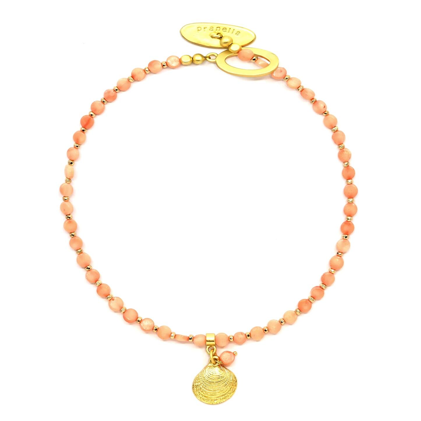 Santani Peach Metal Shell Necklace - Necklace