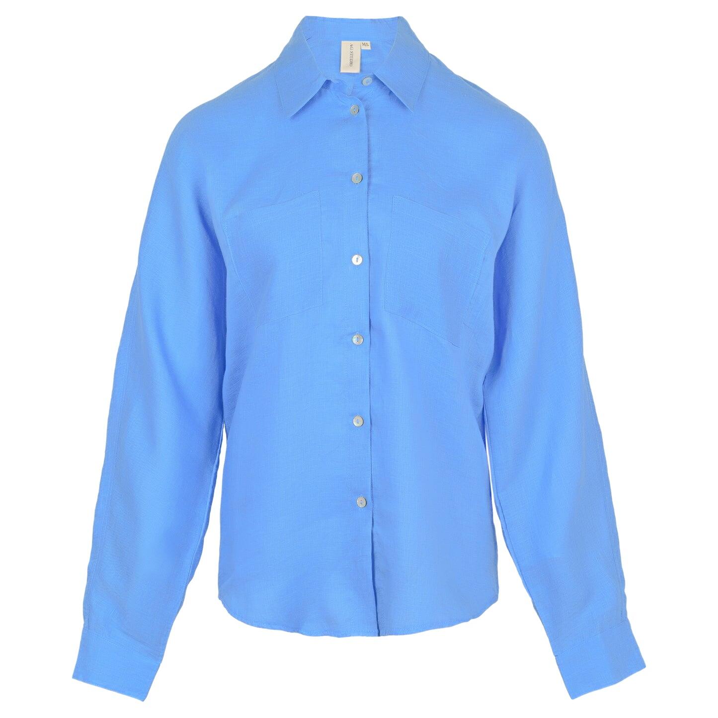 Blue Crashed Linen Shirt - Top