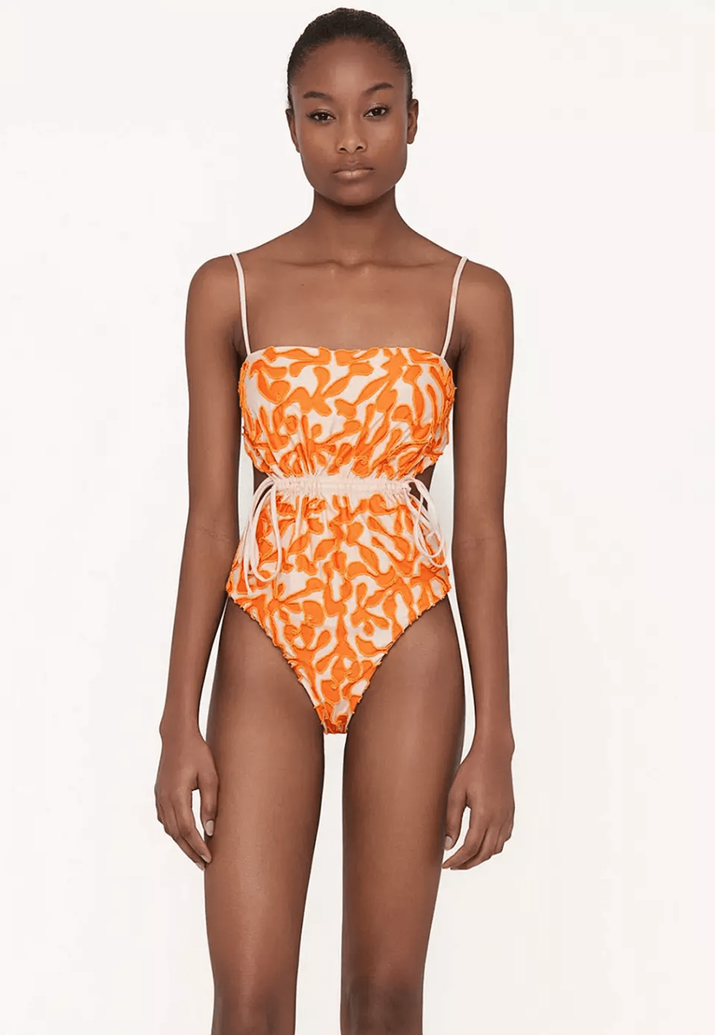 Thin Strap One Piece Swimsuit in Orange/White - One Piece
