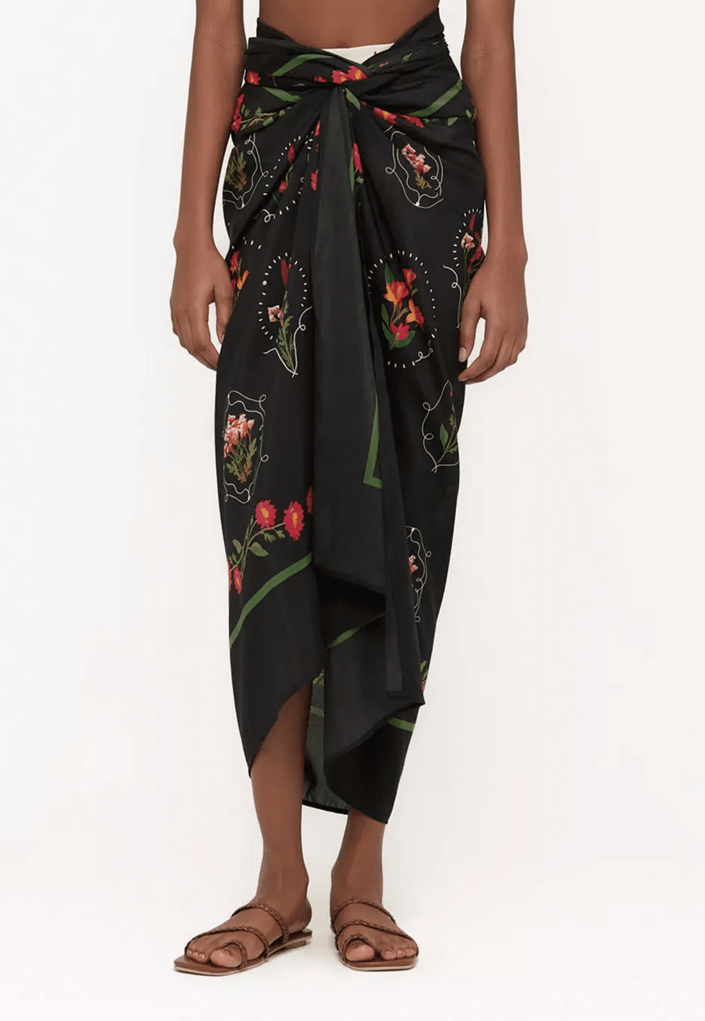 Black Sarong in Floral Print - ONE SIZE - Sarong
