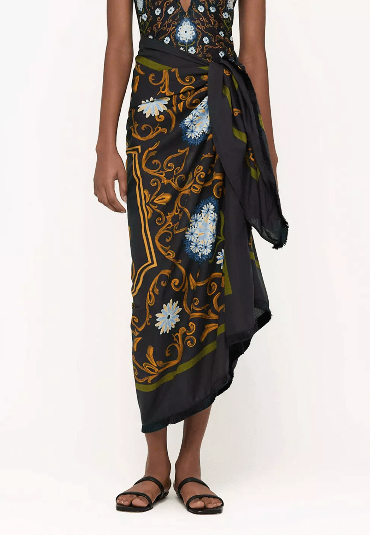 Printed Beach Skirt Cover Up in Blue - ONE SIZE - Sarong