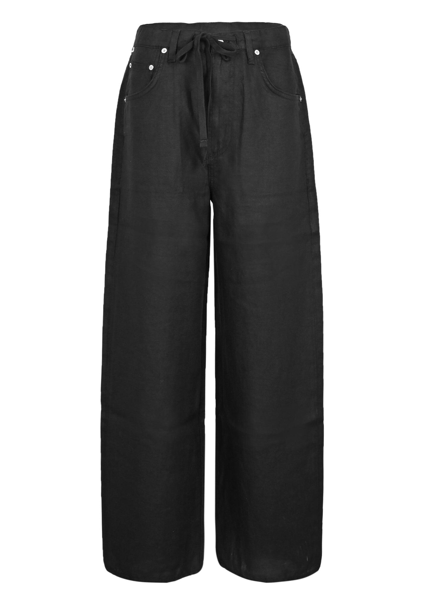 Brynn Drawstring Trouser in Linen Black