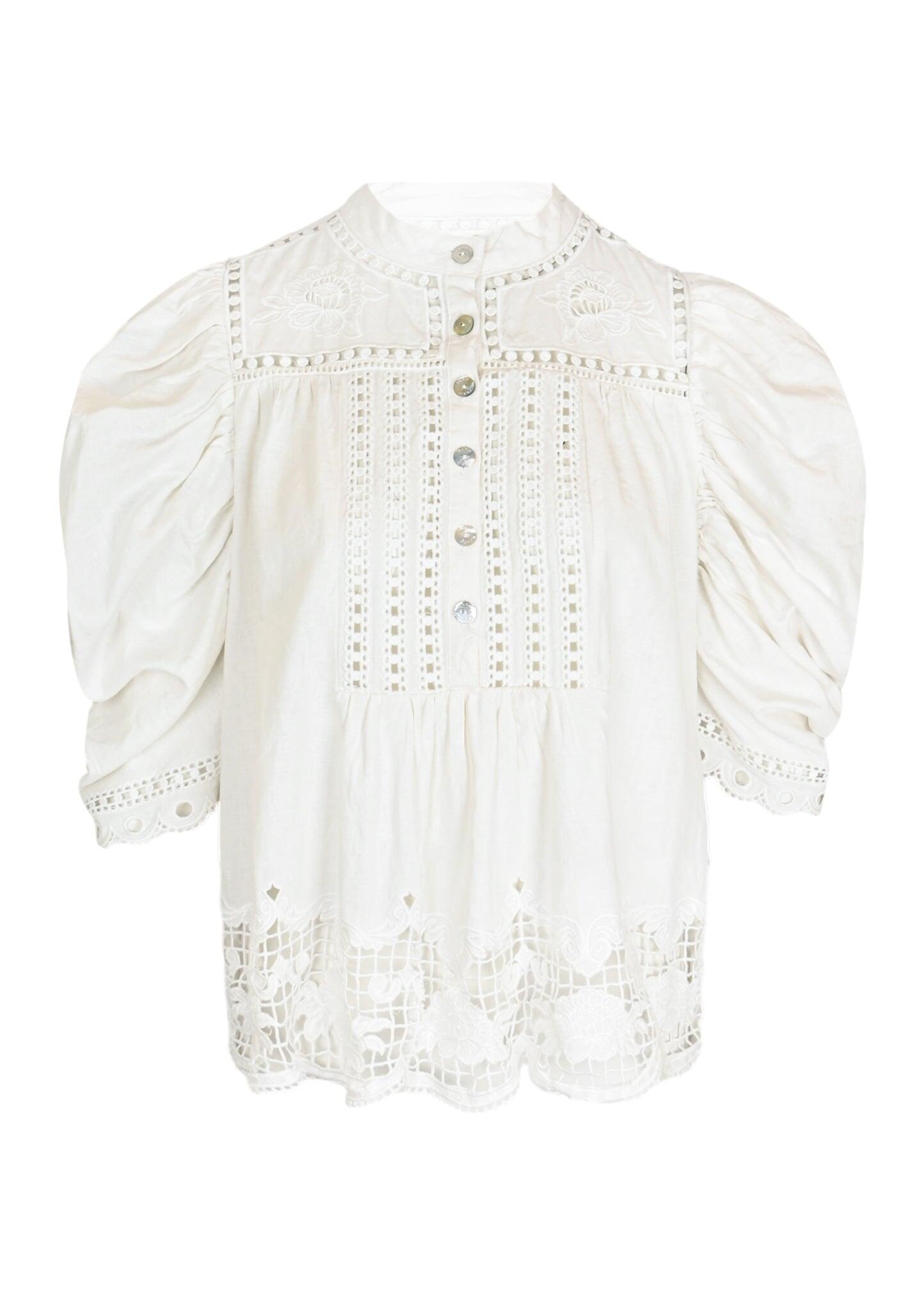 Romantic Richelieu Short Sleeve Blouse Off-White