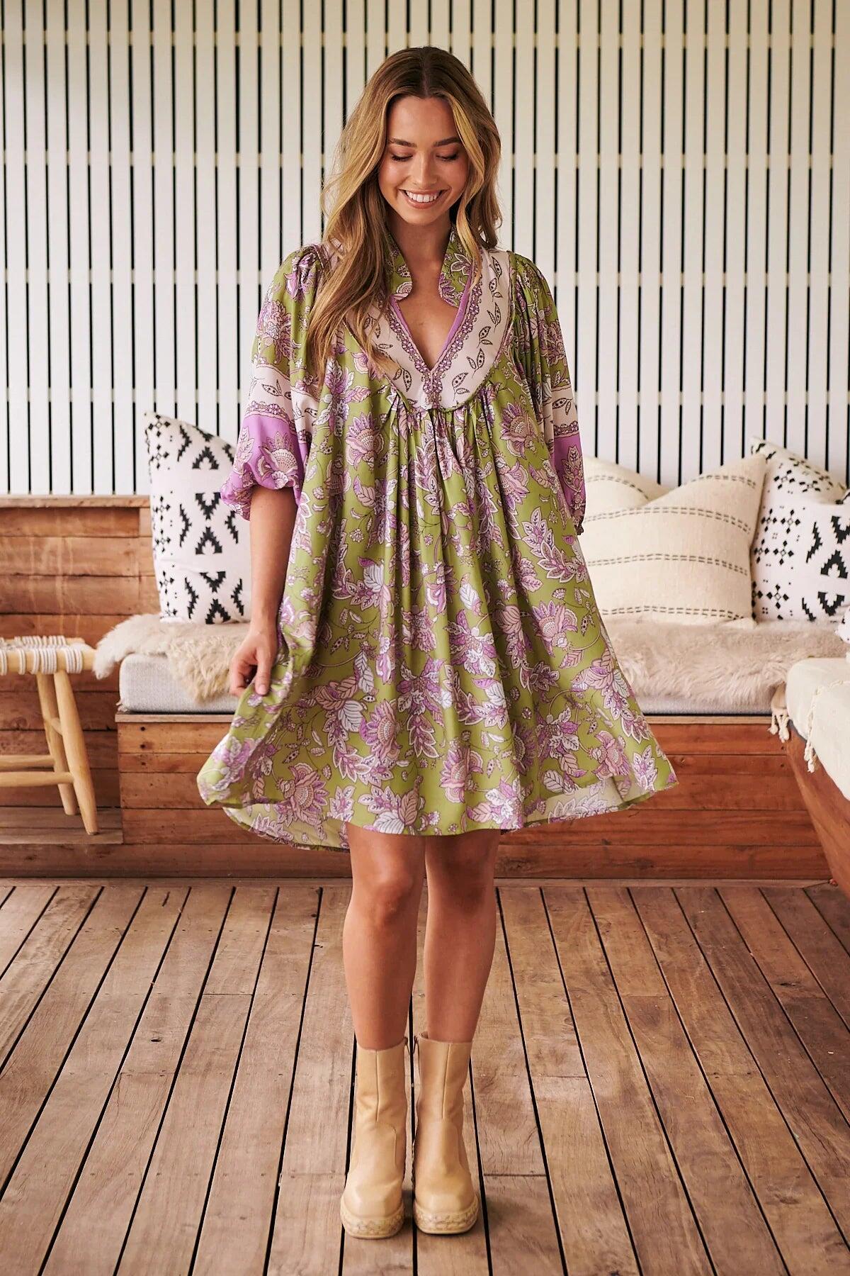 Kaffir Print Boheme Mini Dress - Dress