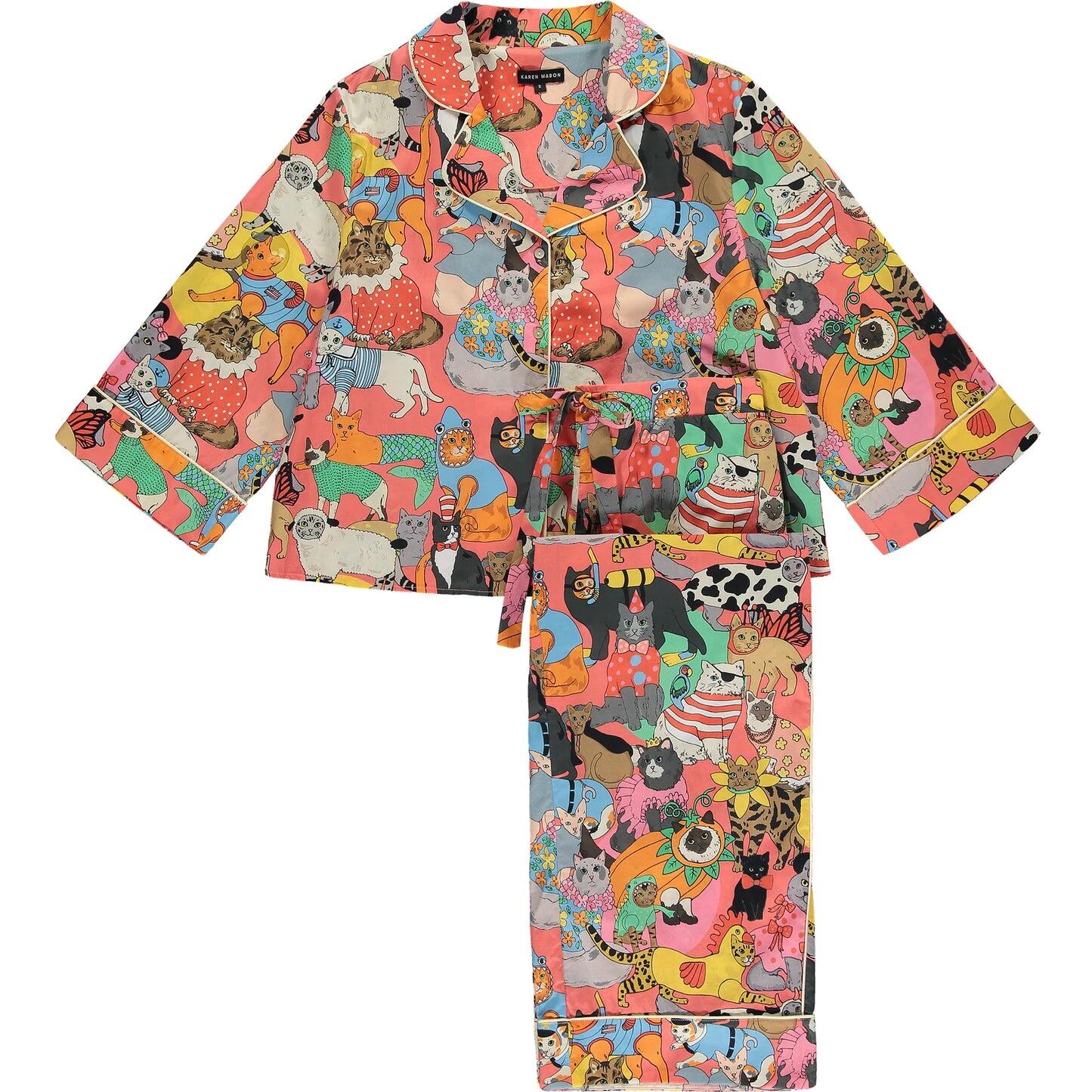Fancy Dress Cats Pyjama Set Coral - Pajama