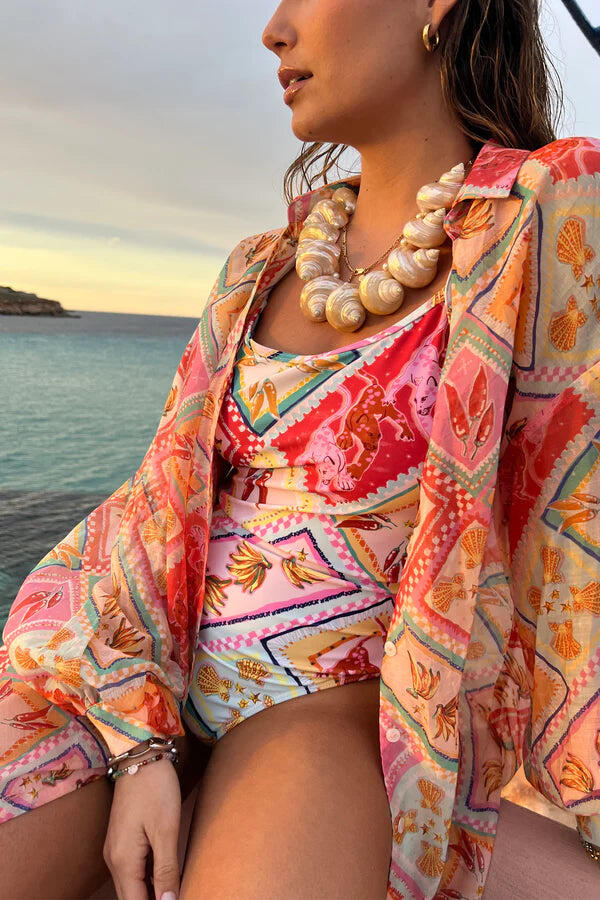 Tropical Tile Oversized Shirt - Top