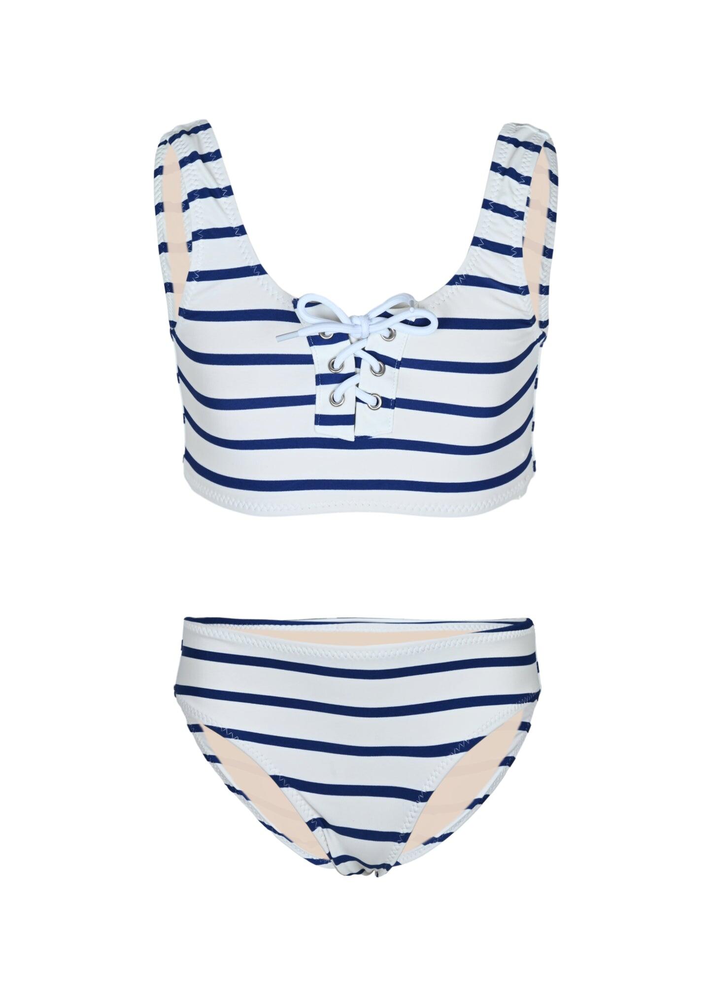 Nautical Stripe Girls Lace Up Bikini - Bikini