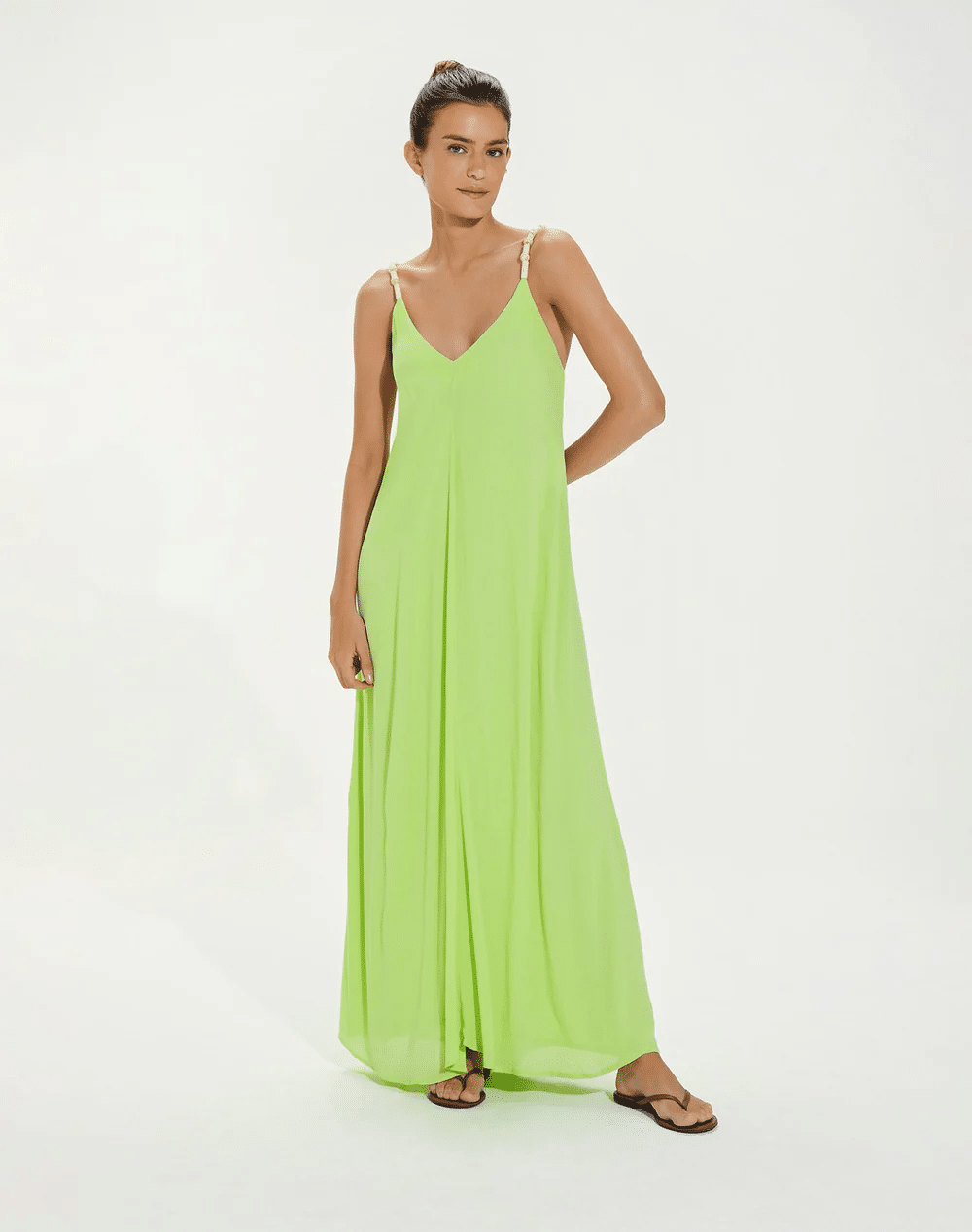 Solid Lilly Detail Long Cover Up Lime - Dress