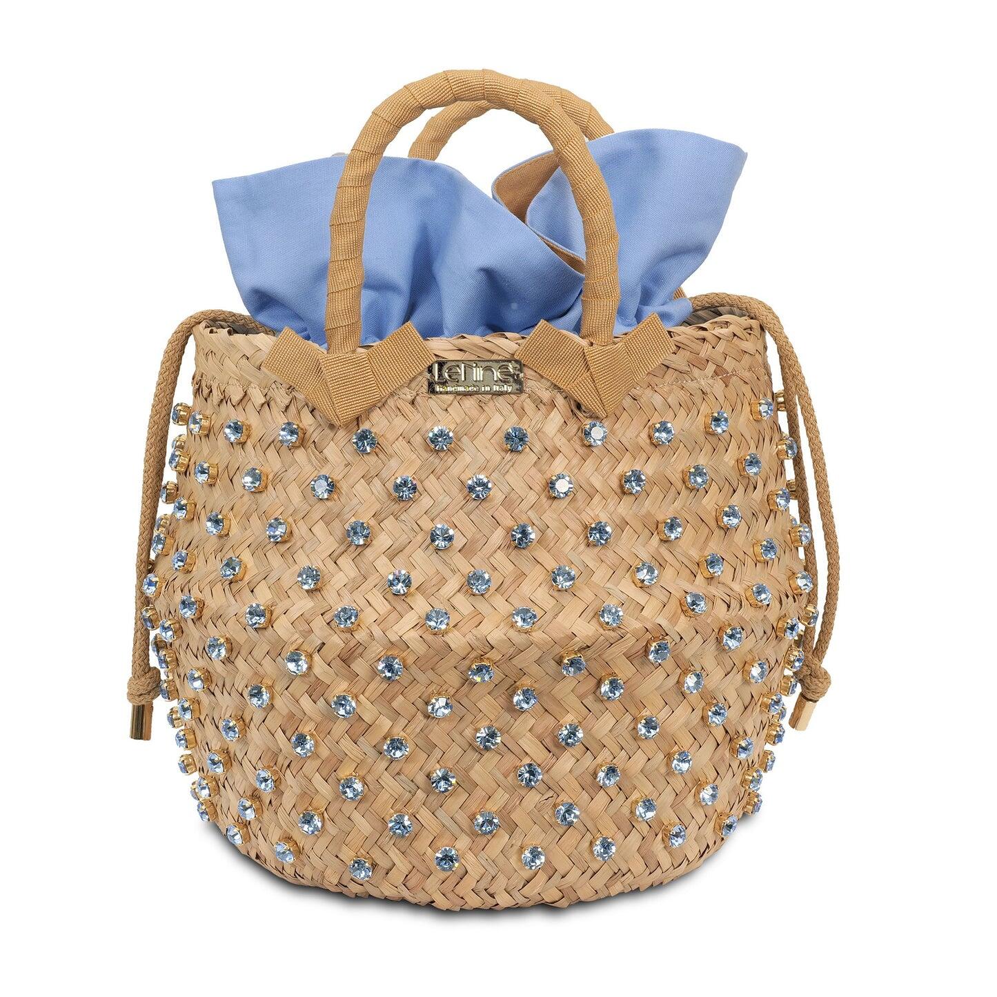 Straw Beach Bag with Crystals