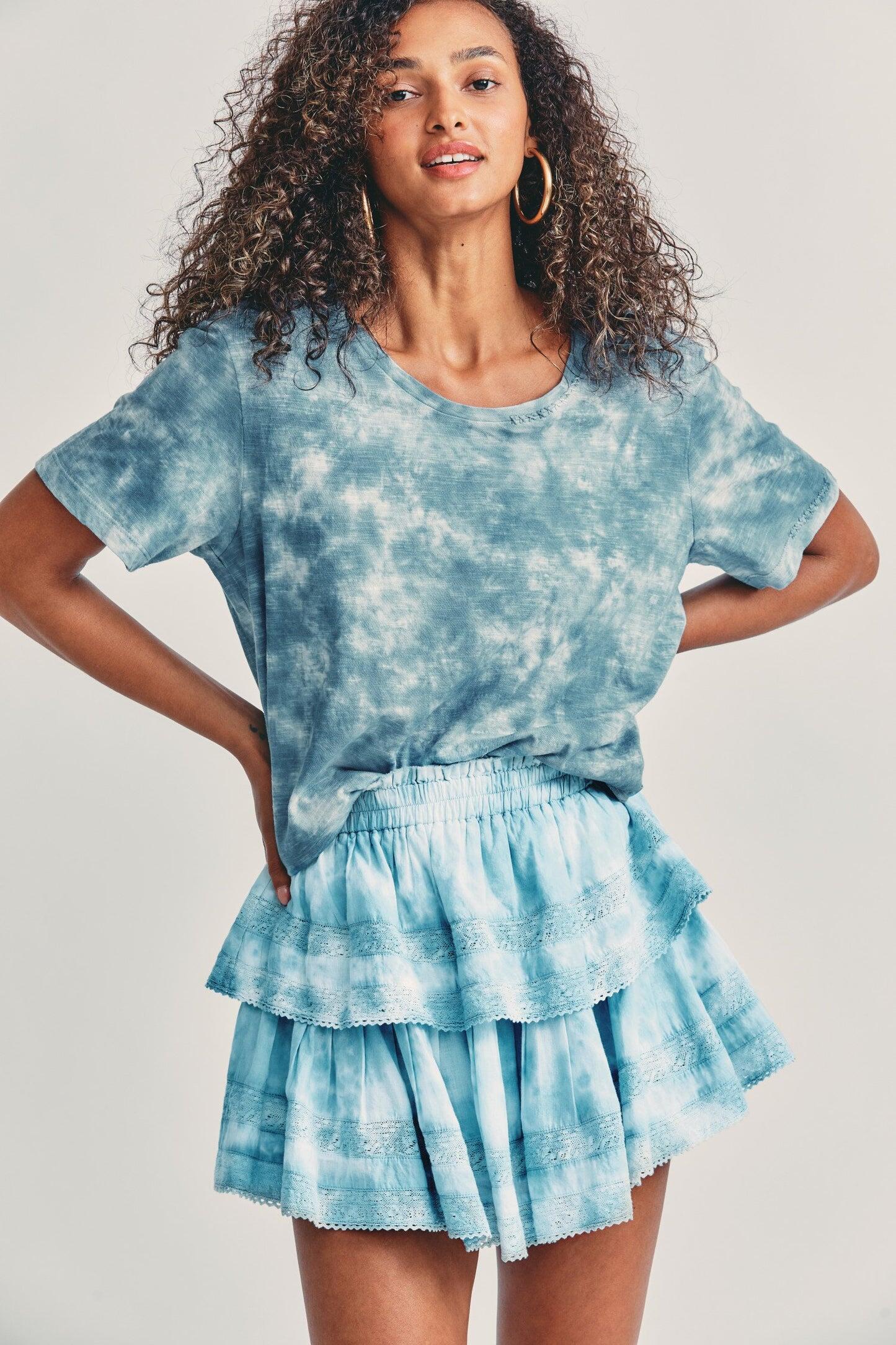 Ruffle Mini Skirt Pacific Indigo Hand Dye - Skirt