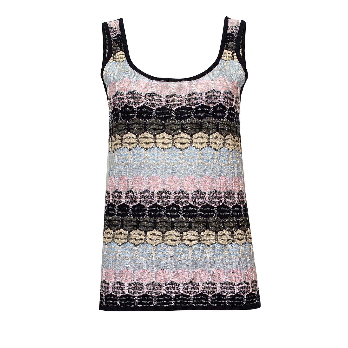 Striped Tank Top In Honeycomb Knit Black - Top