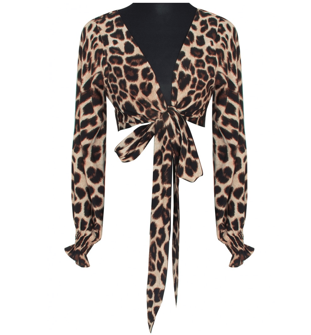 Safari Brown Leopard Crop Top Black - Top