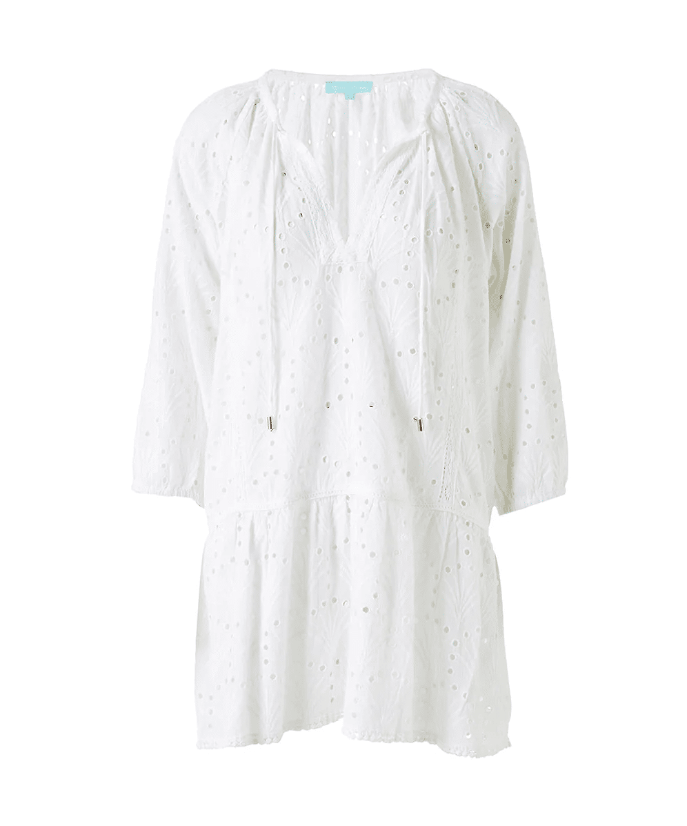 Detailing of cut-out design on Broderie Anglaise Kaftan
