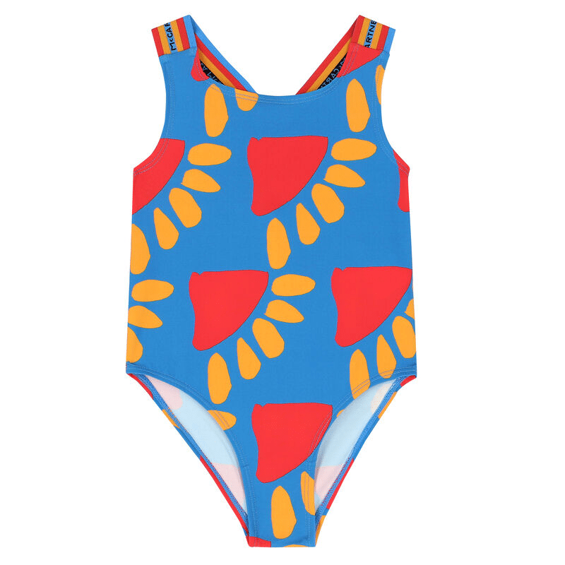 Girls One Piece Swimsuit in Orange/Red Print