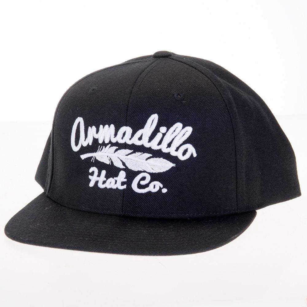 Armadillo Hat Co Black/White Wool Blend Cap w/White Feather Logo