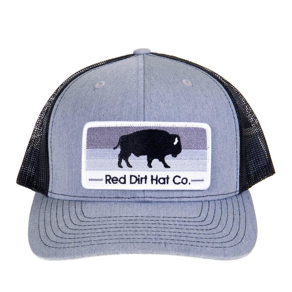Mens Red Dirt Hat Co Grey/Black With Grey Striped Buffalo Patch Cap ...