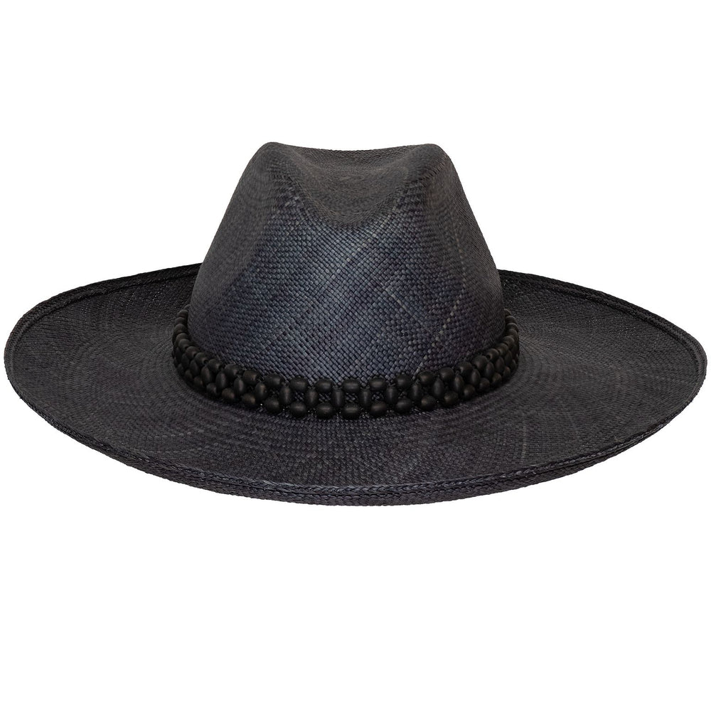 Peoni Clasico Wide Brim Hat Black With Black Tagua Beads