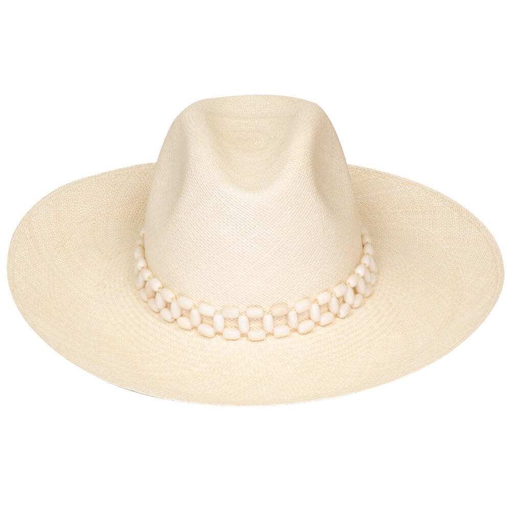 Peoni Clasico Wide Brim Hat Natural With Natural Tagua Beads