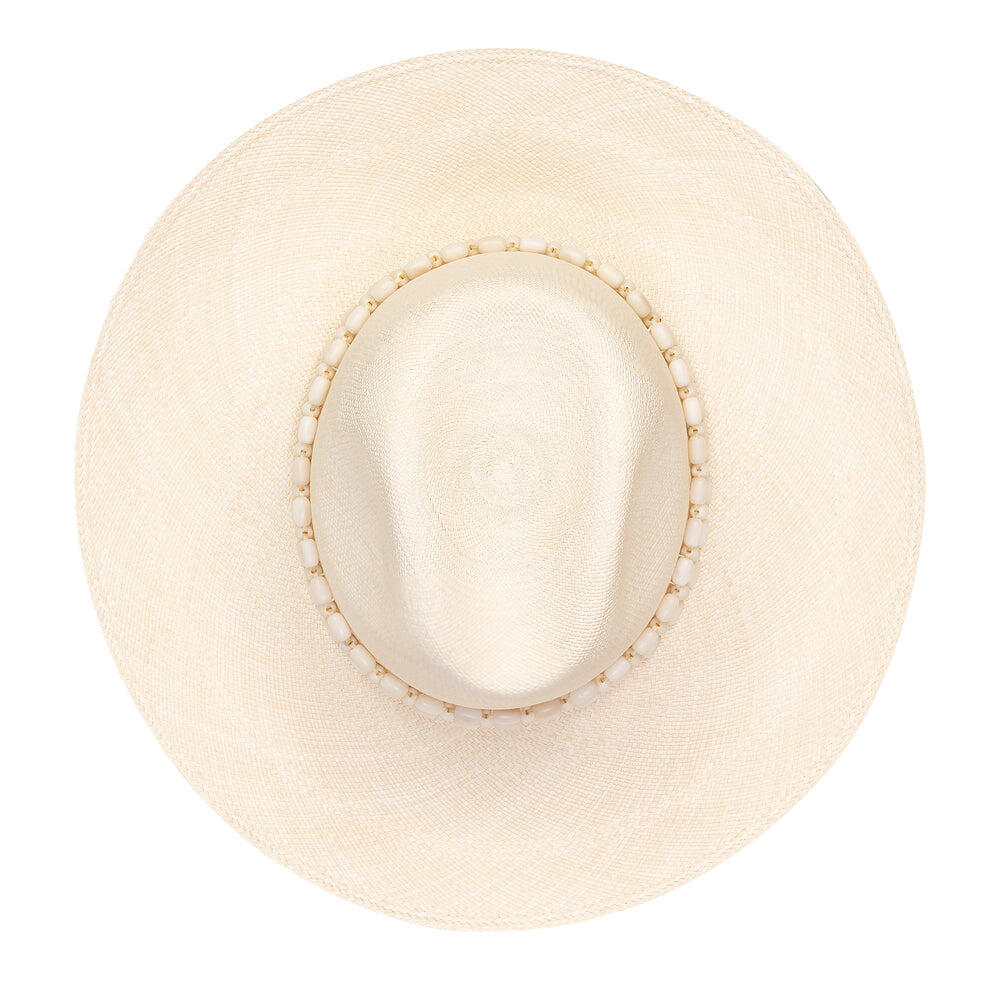 Peoni Clasico Wide Brim Hat Natural With Natural Tagua Beads