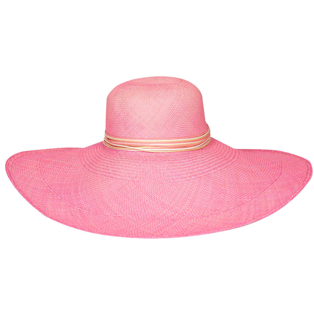Positano Playa Extra Wide Brim Pink Rose Hat With Cream Cords