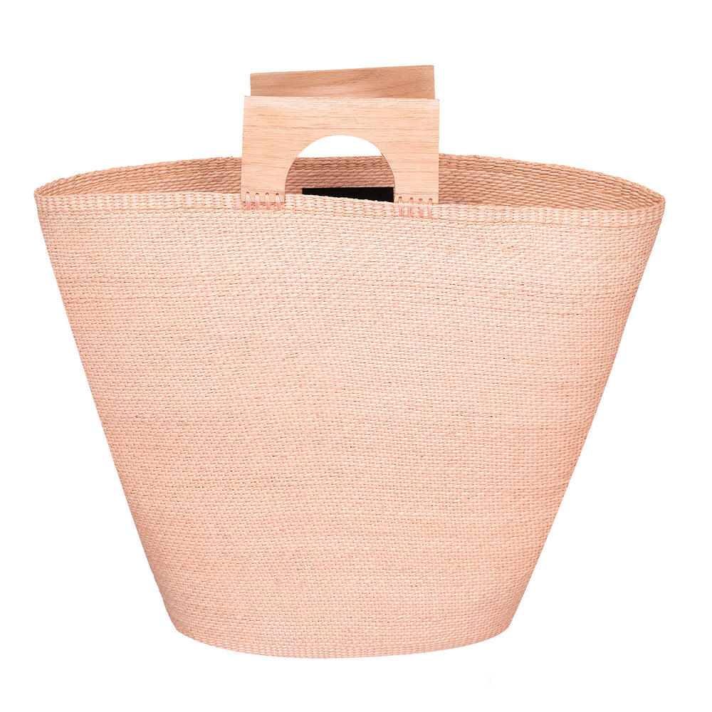 Sua Straw Tote Large Bag Coral & Wood Handle