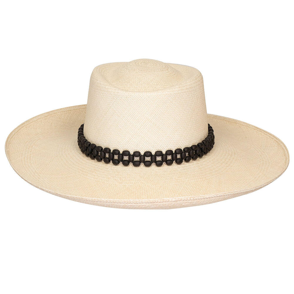 Tulipan Polo Wide Brim Natural With Black Tagua Beads