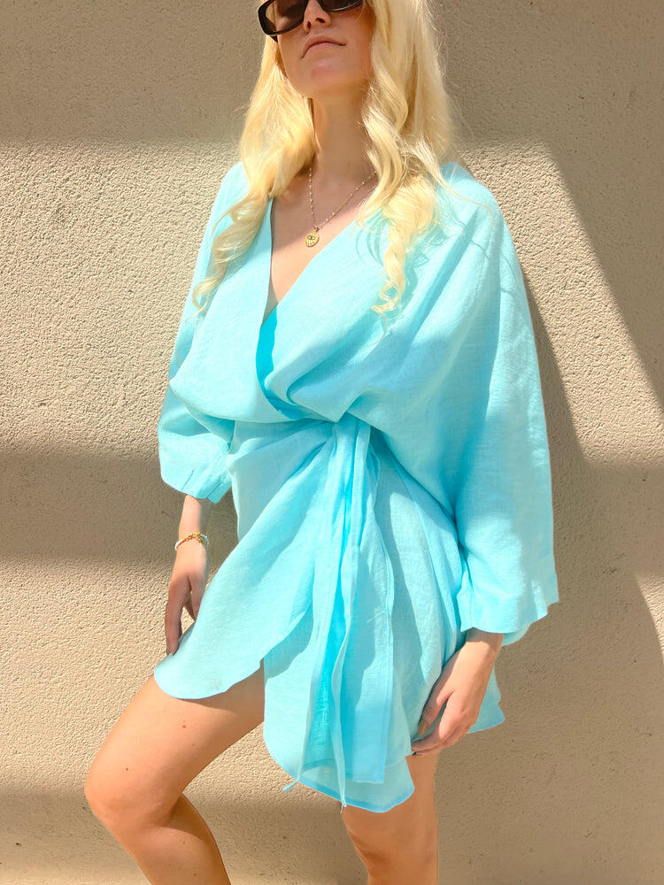 Short Dress Linen Turquoise