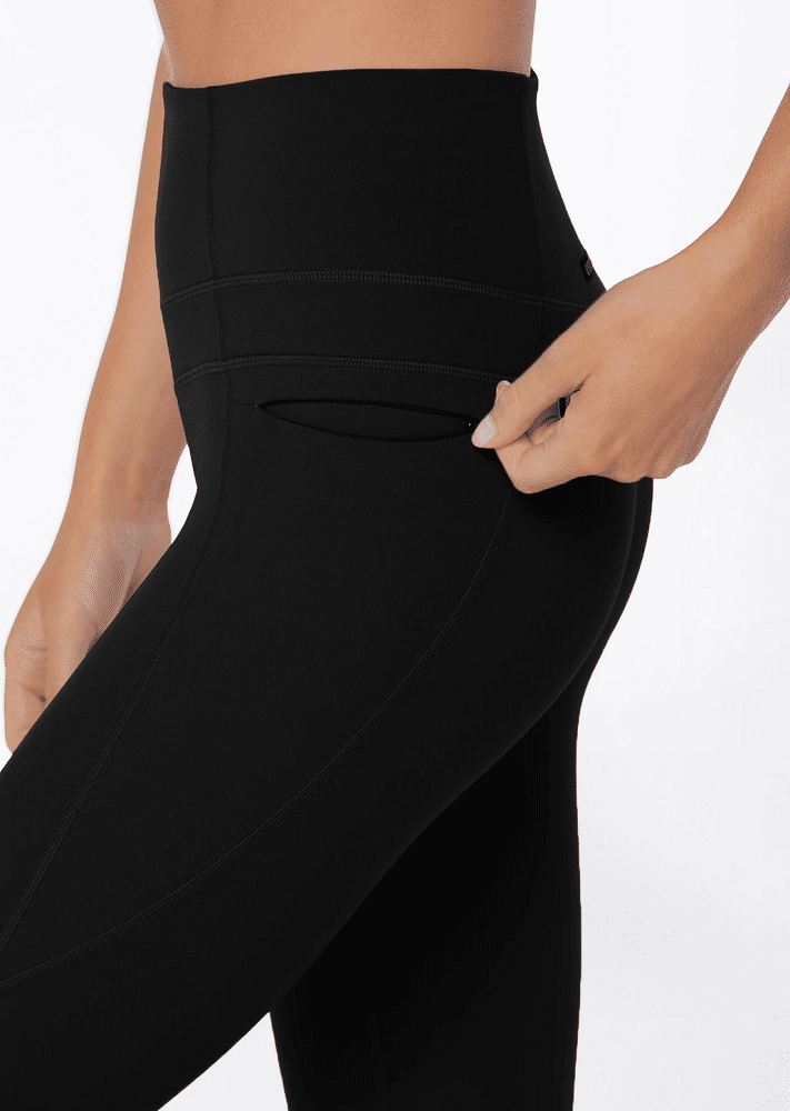 Stomach Support Zip Phone Pocket Ankle Biter Leggings Black
