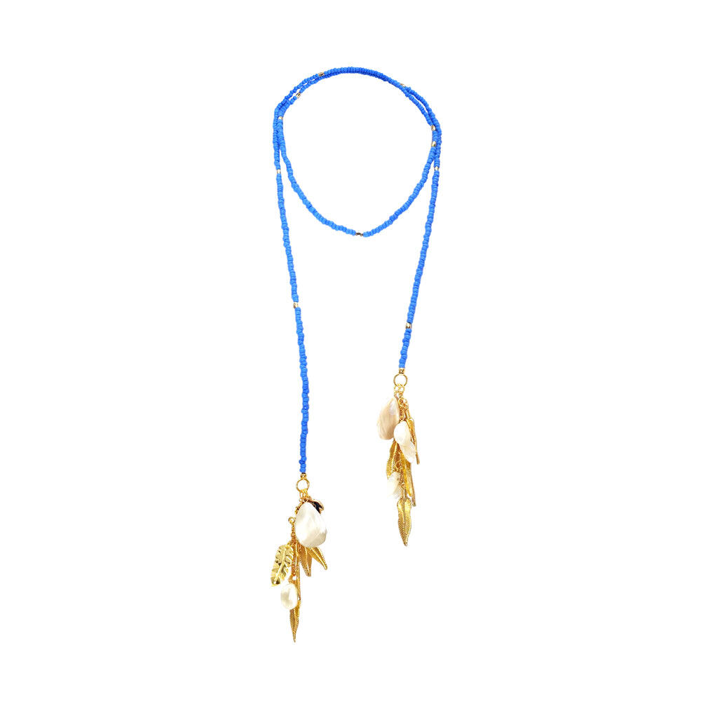 Blue Necklace With Detailed Leaf Charms