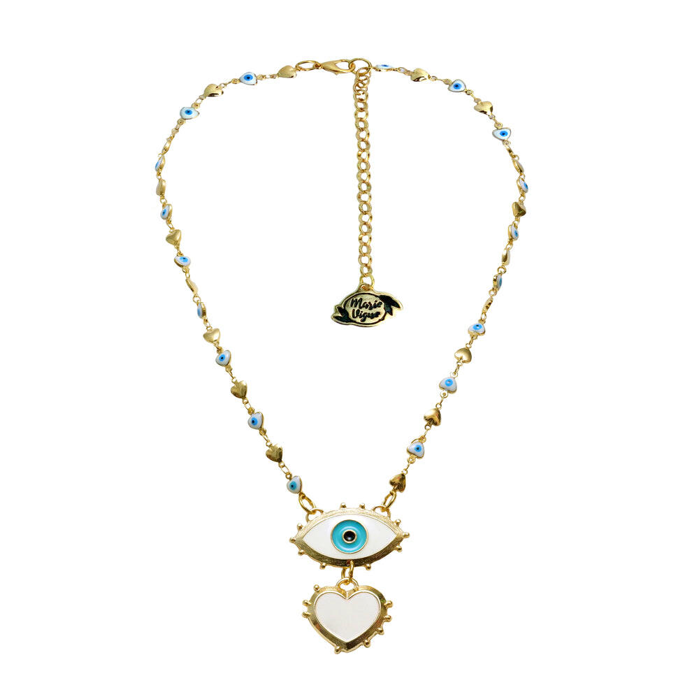 Greek Eye And Heart Necklace