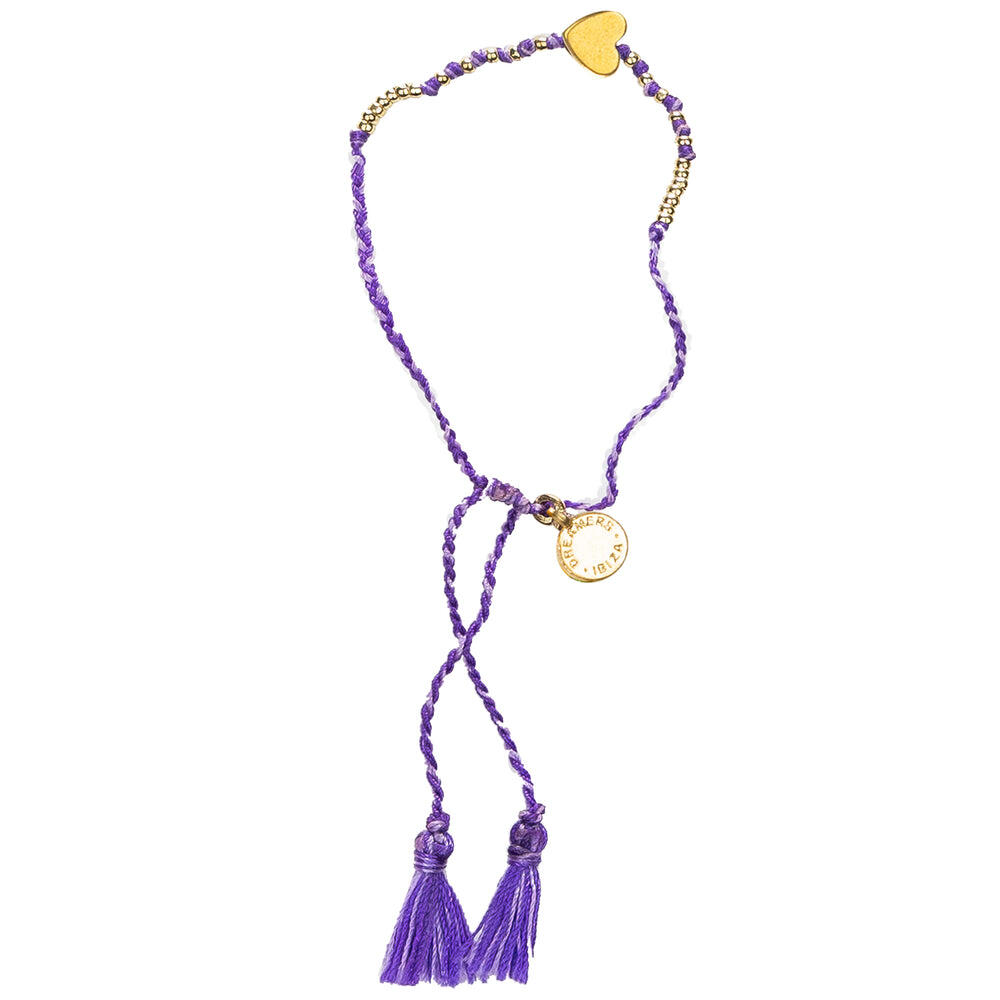 Single Gold Heart Bracelet With Purple Tassel