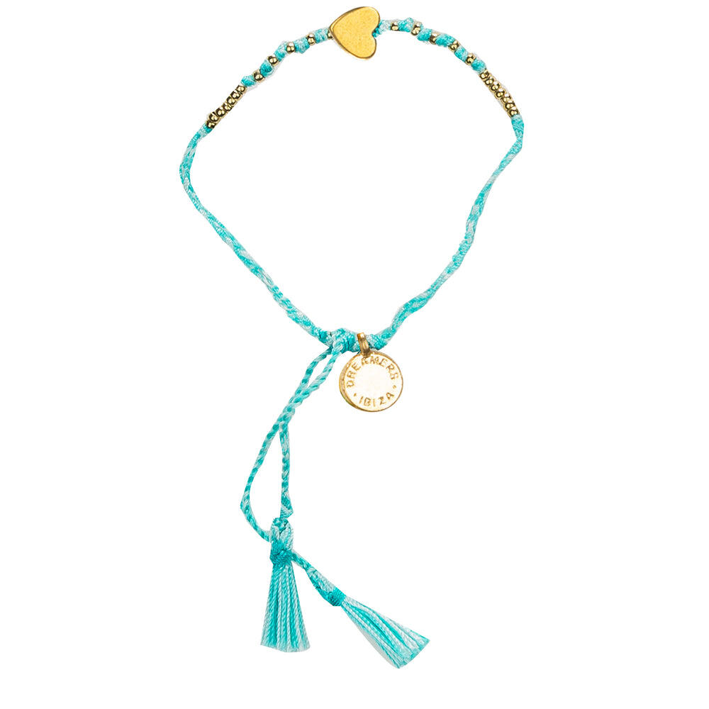 Single Gold Heart Bracelet With Turquoise Tassel