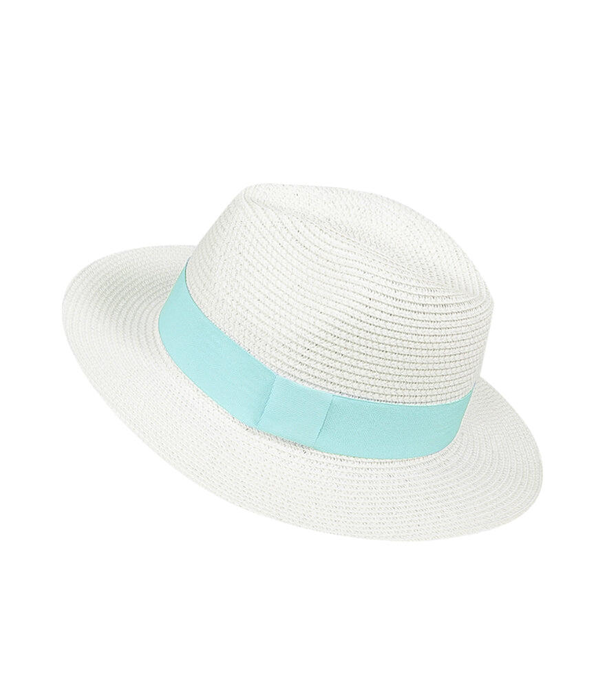 Panama Hat White with Mint Green Band