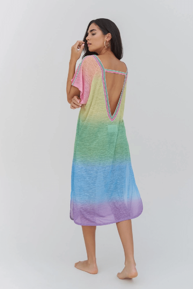 Ombre Rainbow V-Back Dress Pastel