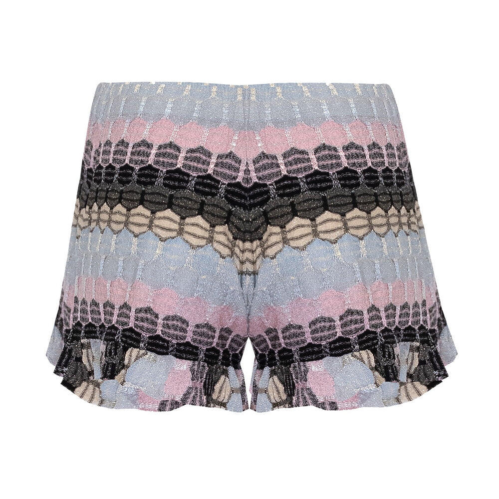 Striped Frill Shorts In Honeycomb Knit With Frilled Edge Black