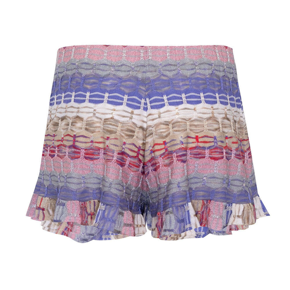 Striped Frill Shorts In Honeycomb Knit With Frilled Edge Purple