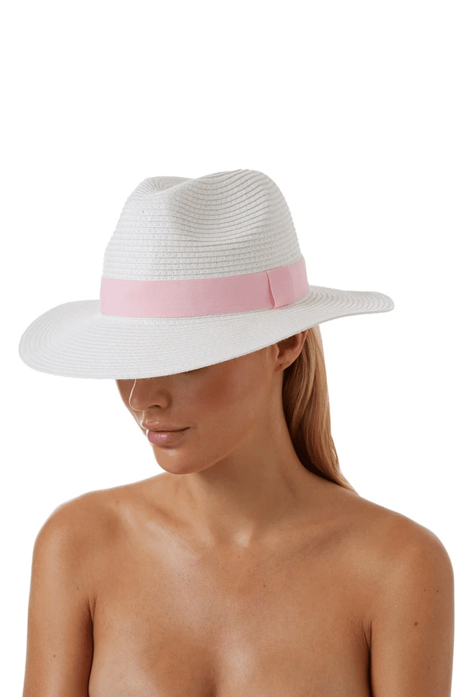Fedora Hat White/Rose