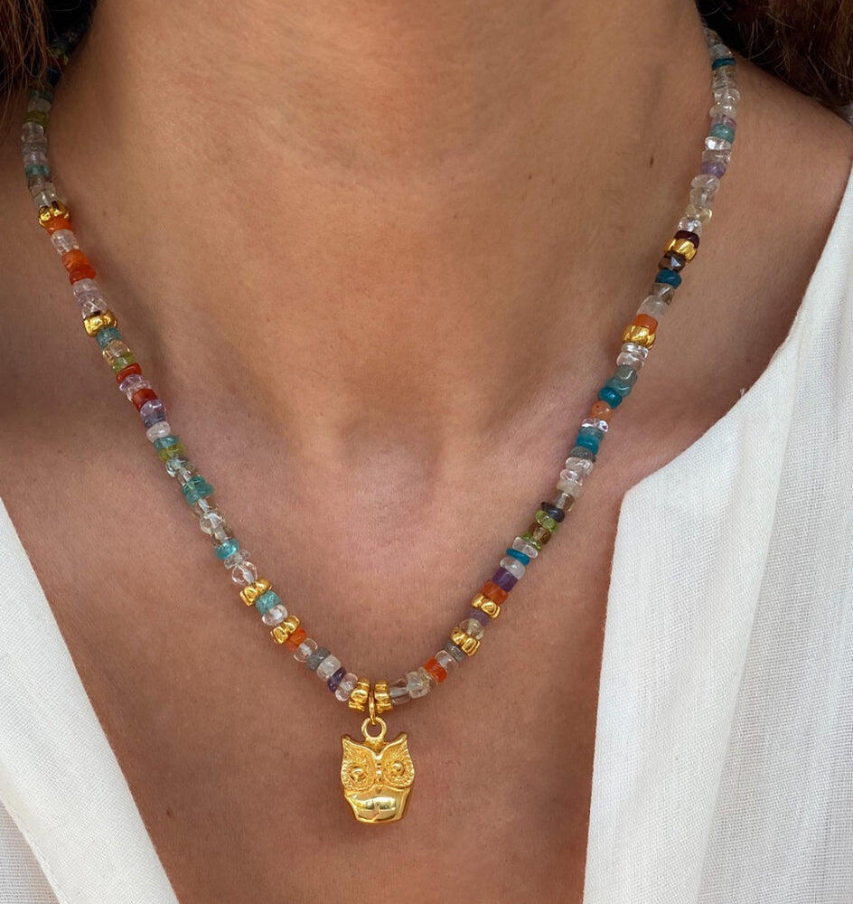 Beau Multicolor Beads Owl Necklace