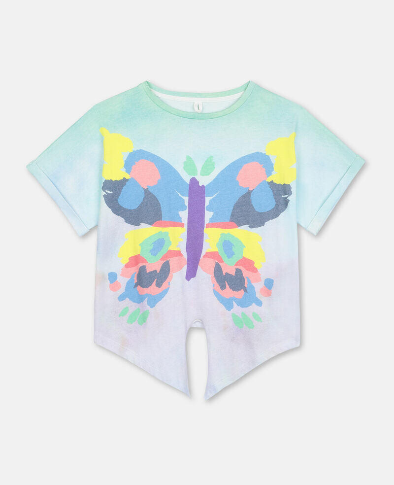 Shorts Sleeve Tee With Multicolor Butterfly Print