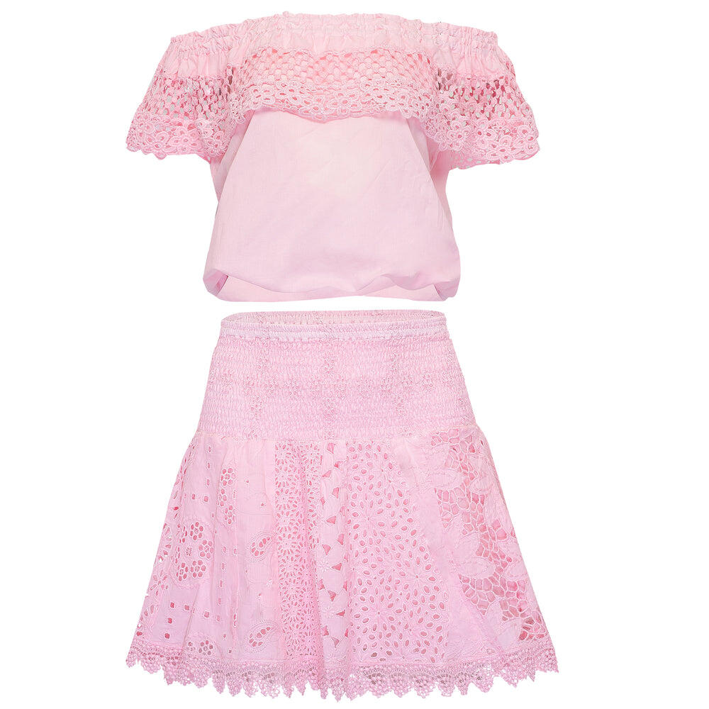 Alaska Linen Blouse And Pomona Skirt Pink