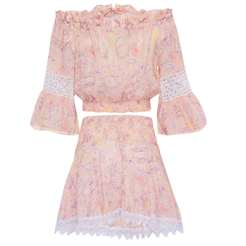 Cerere Linen Top And Tiche Skirt Paisley Pink