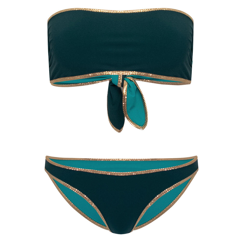 Hampton Bandeau Reversible Bikini Turquoise/Dark Green