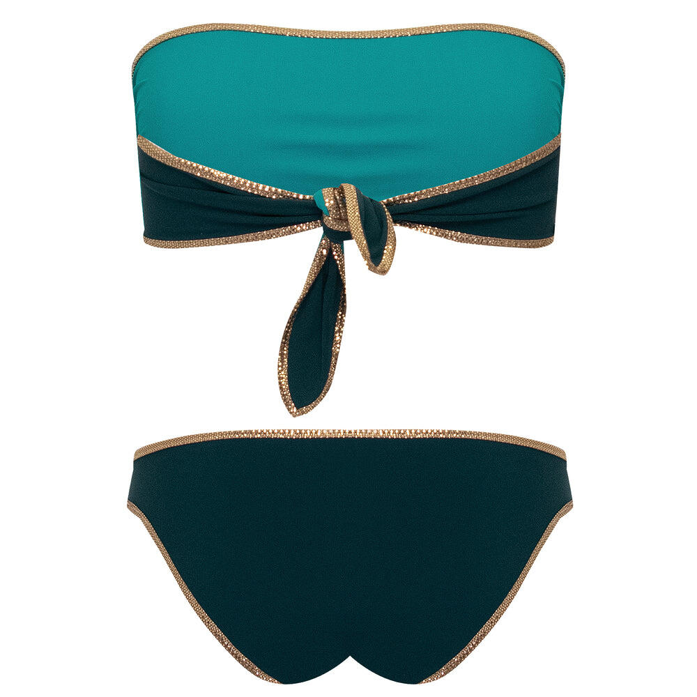 Hampton Bandeau Reversible Bikini Turquoise/Dark Green