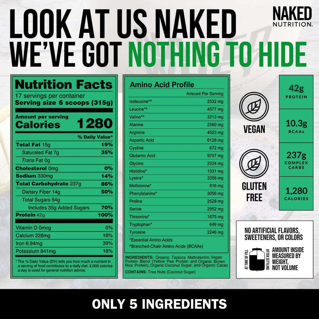 Suplemento vegano para aumentar de peso con chocolate | Naked Vegan Mass - 8 libras
