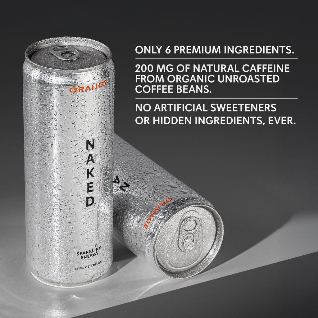 Orange Naked Sparkling Energy | Clean Energy Drink - 12 Cans