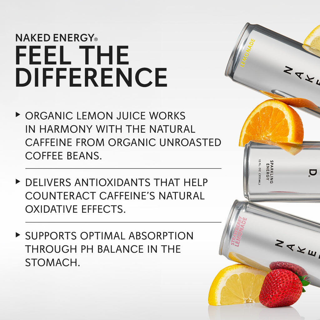 Lemonade Naked Sparkling Energy | Clean Energy Drink - 12 Cans